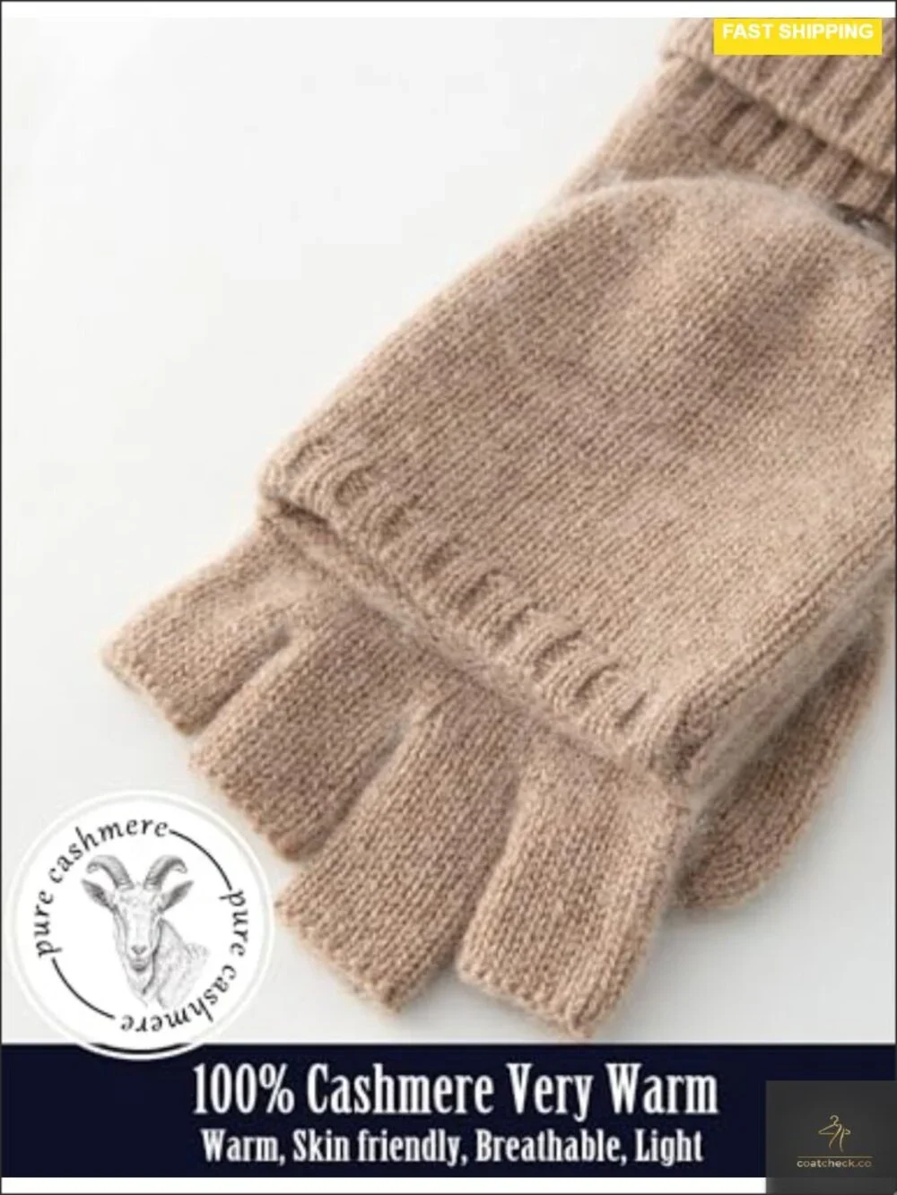100% Cashmere Fingerless Gloves Convertible Mittens Women